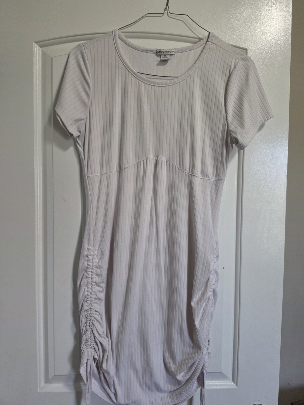 Lulu's Cream Ribbed Short Sleeve Ruched Side Tee Dress